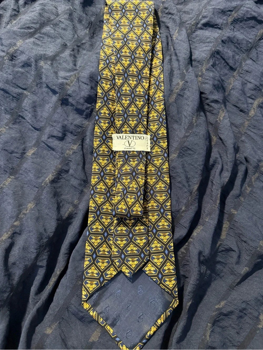 Valentino Navy and Yellow Geometric Silk Tie